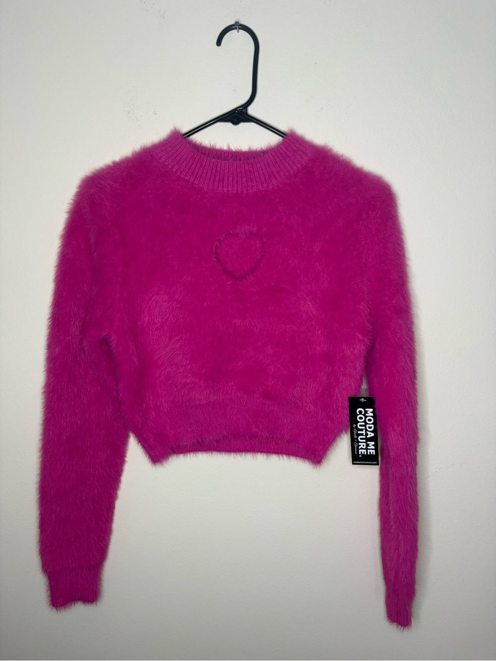 NWT Moda Me Couture Pink Heart Cutout Fuzzy Sweater Size XS